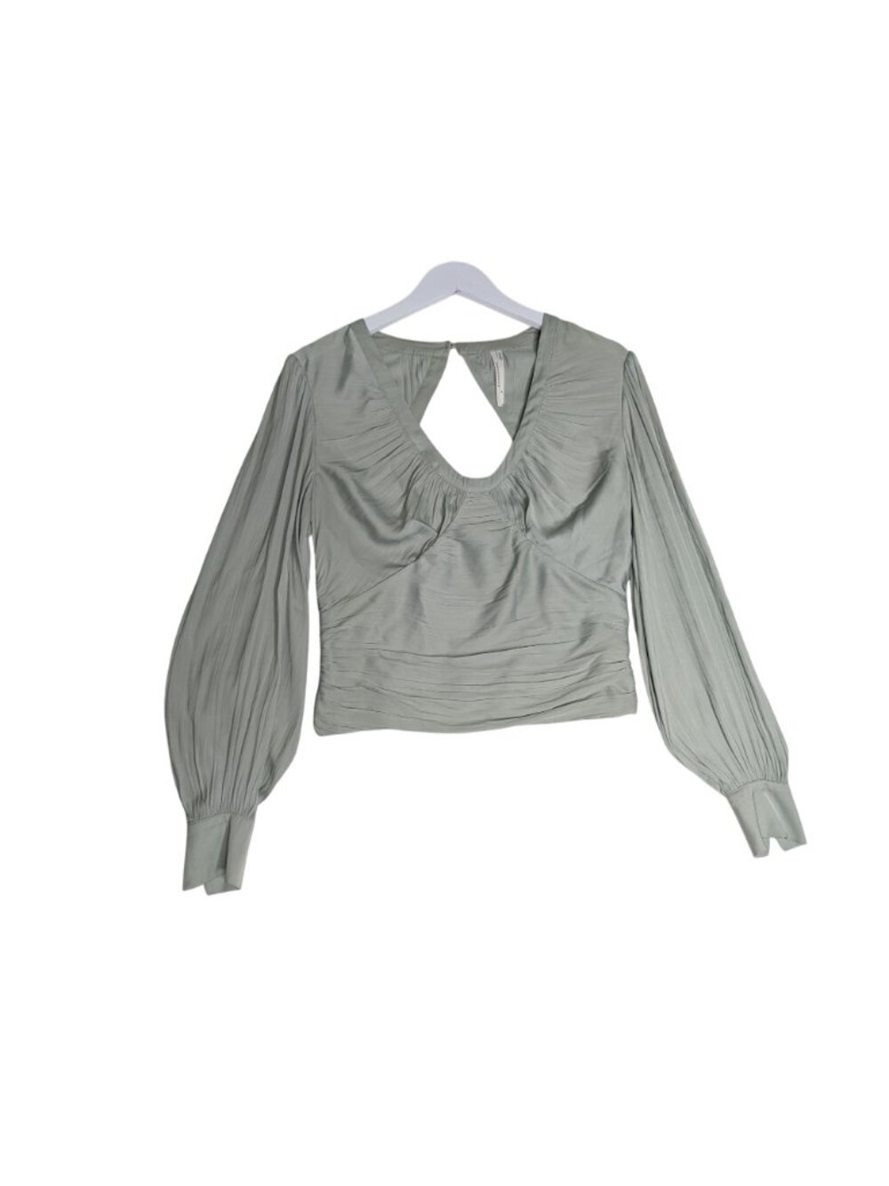 Anthropologie Sage Blouson Sleeve Peasant Top Cutout Back Ruched Front Feminine - Picture 2 of 12